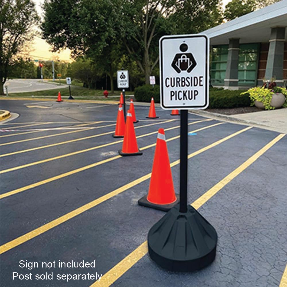 Plasticade Roll-A-Post Portable Signpost Base for 26" x 38" or Smaller Signs, Designed for School, Airport, Parking Lot, Durable Plastic, Wind Resistance, 24" x 24", Black, Post Not Included