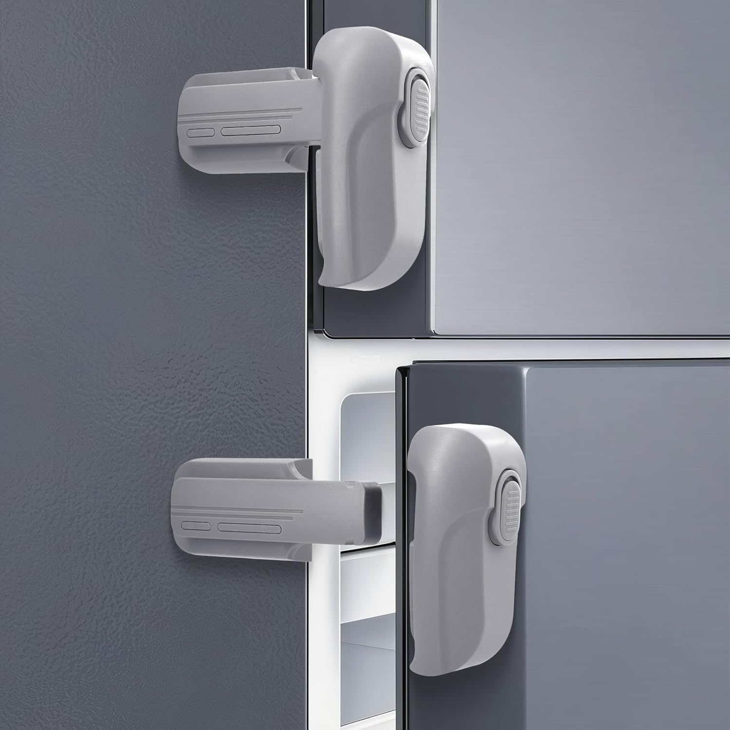 2 Pack Dual Mode Fridge Locks, Upgraded Child Proof Refrigerator Lock with Sticky Adhensive Pads, Durable ABS Freezer Door Latch to Keep Door Closed, No Tools Need or Drill (Grey)