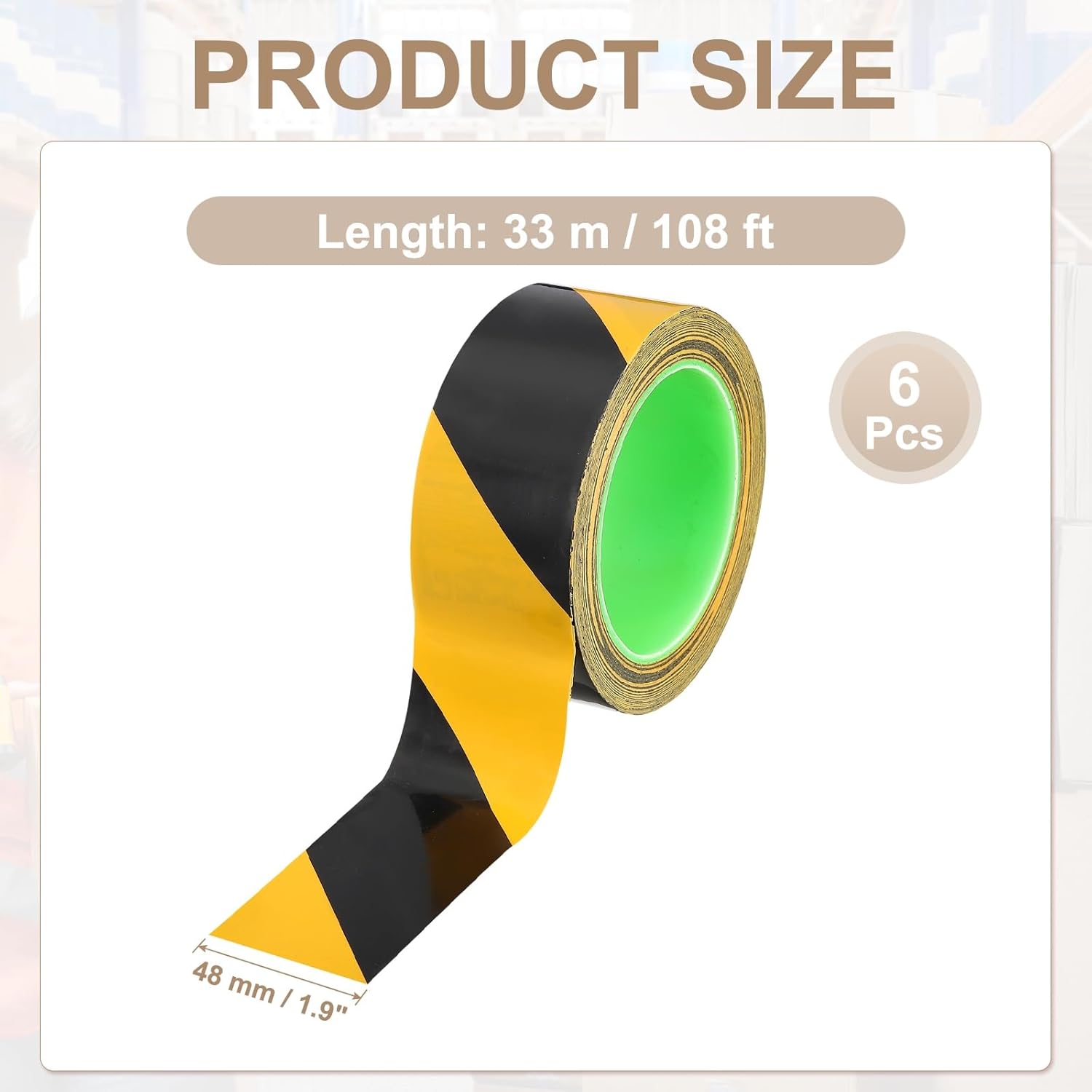 PATIKIL Floor Marking Tape 2 Inch x 110 Ft, 6 Pcs Self-Adhesive Warning Safety Tape Caution Stripe for Walls Floors Pipes Equipment Outdoor, Black/Yellow