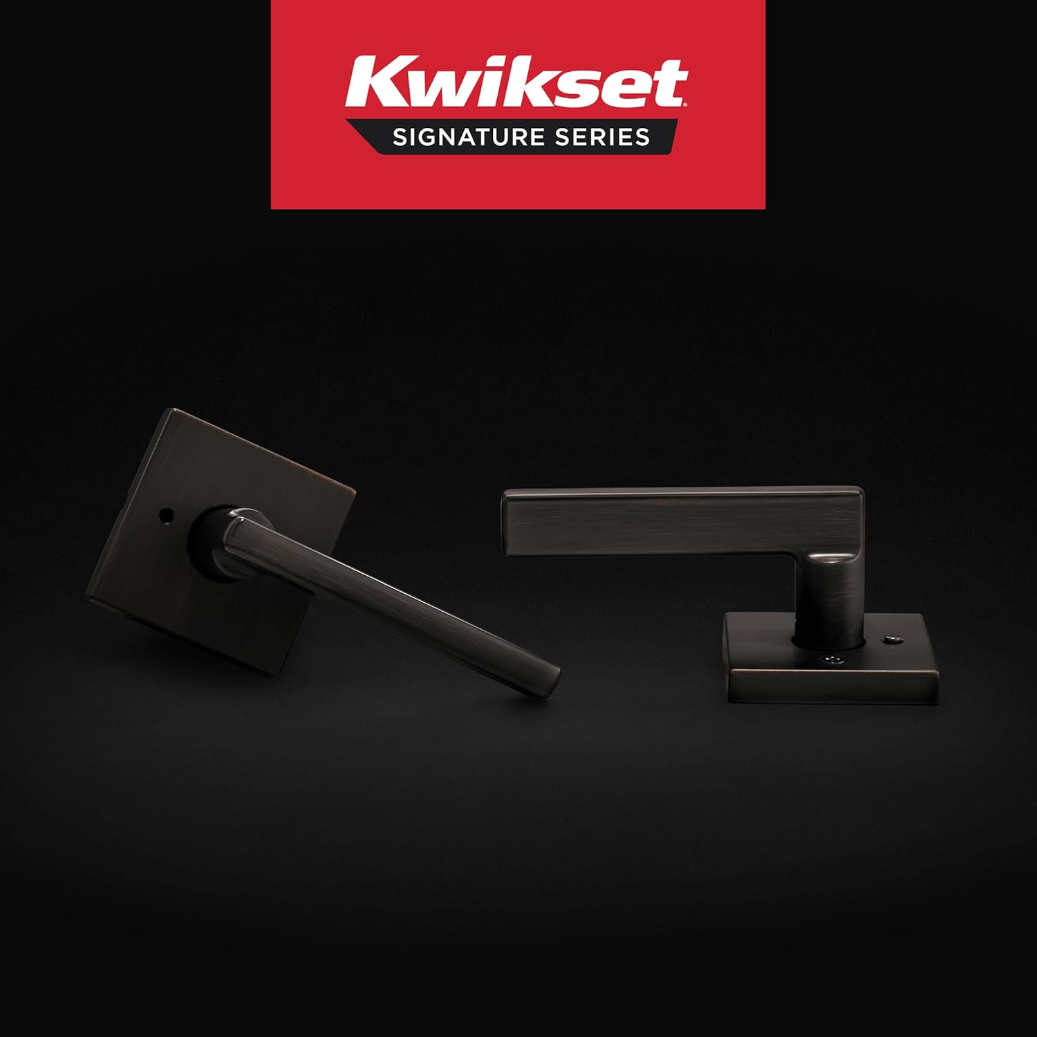 Kwikset Halifax Interior Privacy Door Handle with Lock, Door Lever For Bathroom and Bedroom, Venetian Bronze Reversible Keyless Push Button Lock Door Lever, with Microban Protection, Square Rose
