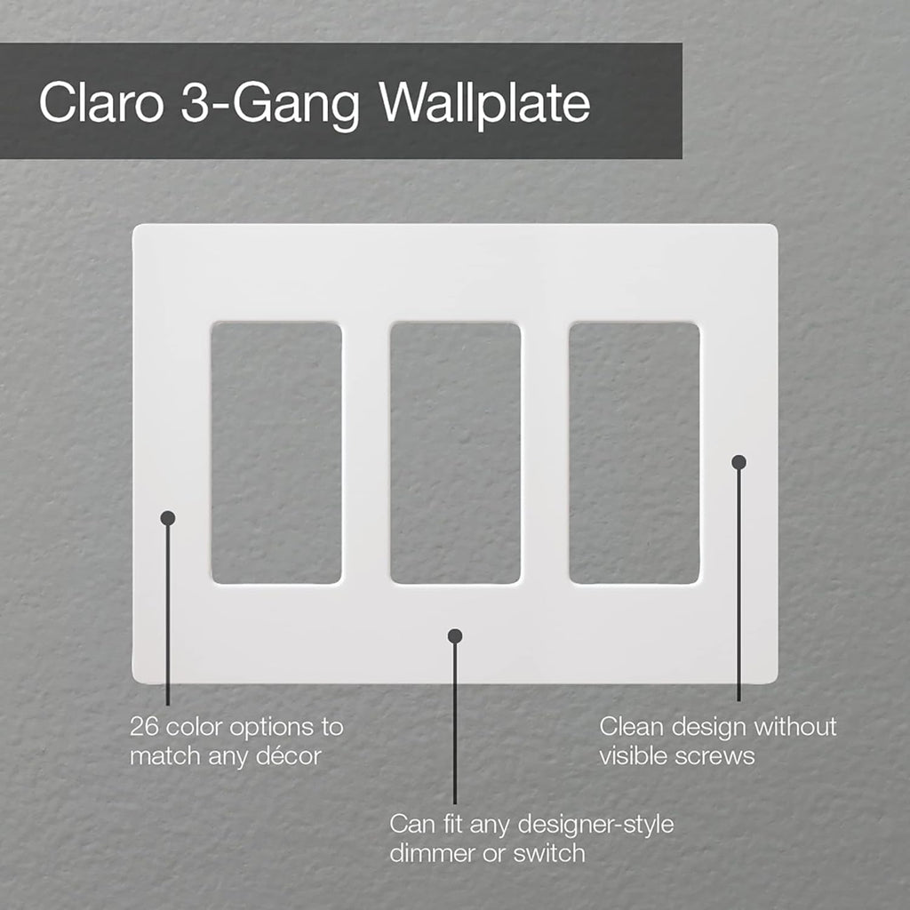Lutron Claro Light Switch Cover Plate, 3 Gang Wallplate, for Decorator Light Switches, Rocker Light Switch Cover, Outlet Cover, Screwless Switch Plate Cover, Gloss, CW-3-AL, Almond