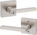 Kwikset Halifax Keyed Storeroom Entry Door Handle with Lock and Key, Secure Keyed Reversible Lever Exterior, Front Entrance and Bedrooms, Satin Nickel, Pick Resistant SMT Rekey Security and Microban