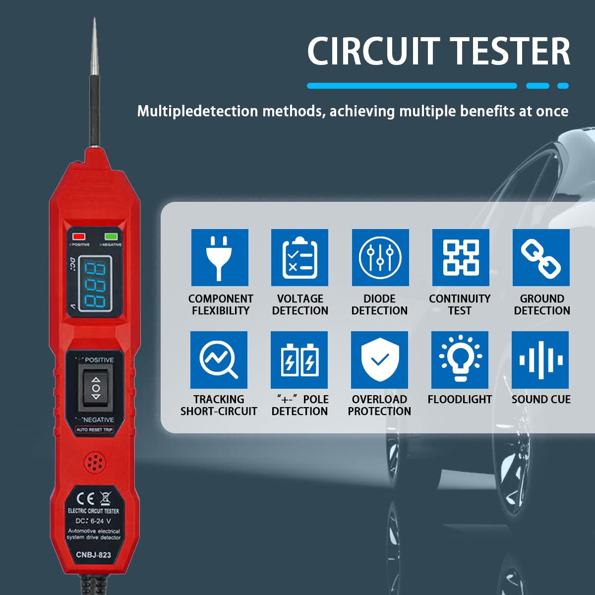Car Circuit Tester,Multifunctional Component Activation Electrical Voltage Circuit Tester with LCD Display, 3.5-36V AC/DC Power Tester Digital Display Short Circuit Finder for Continuity Testing