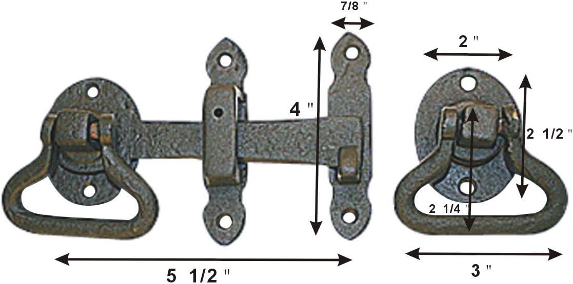 Renovators Supply Manufacturing Black Wrought Iron Gate Turn Latch Lock Set 6.5 Inches W Heavy Duty Rust Resistant Powder Coated Barn Door, Fence Or Gate Ring Latches with Mounting Hardware Pack of 6