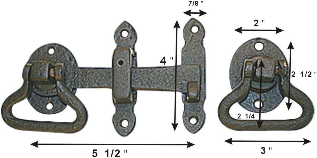 Black Wrought Iron Gate Turn Latch Lock Set 6.5 Inches W Heavy Duty Rust Resistant Powder Coated Barn Door, Fence Or Gate Ring Latches With Mounting Hardware Renovators Supply Manufacturing Pack Of 10