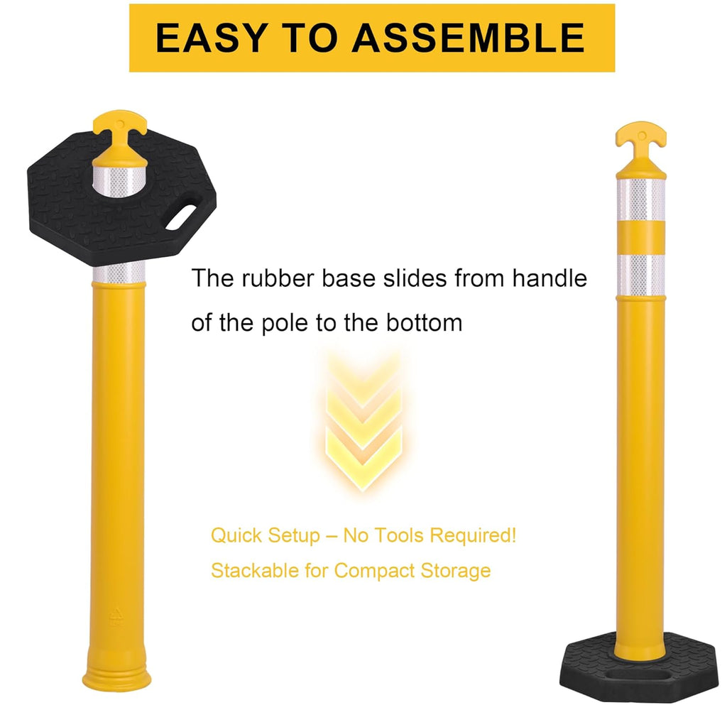 OrangeStar 9-Pack 42" Traffic Delineator Post Cones with Heavy Duty Rubber Base, Yellow Safety Cones for Road, Parking Lot, Warehouse, Construction Zone Safety