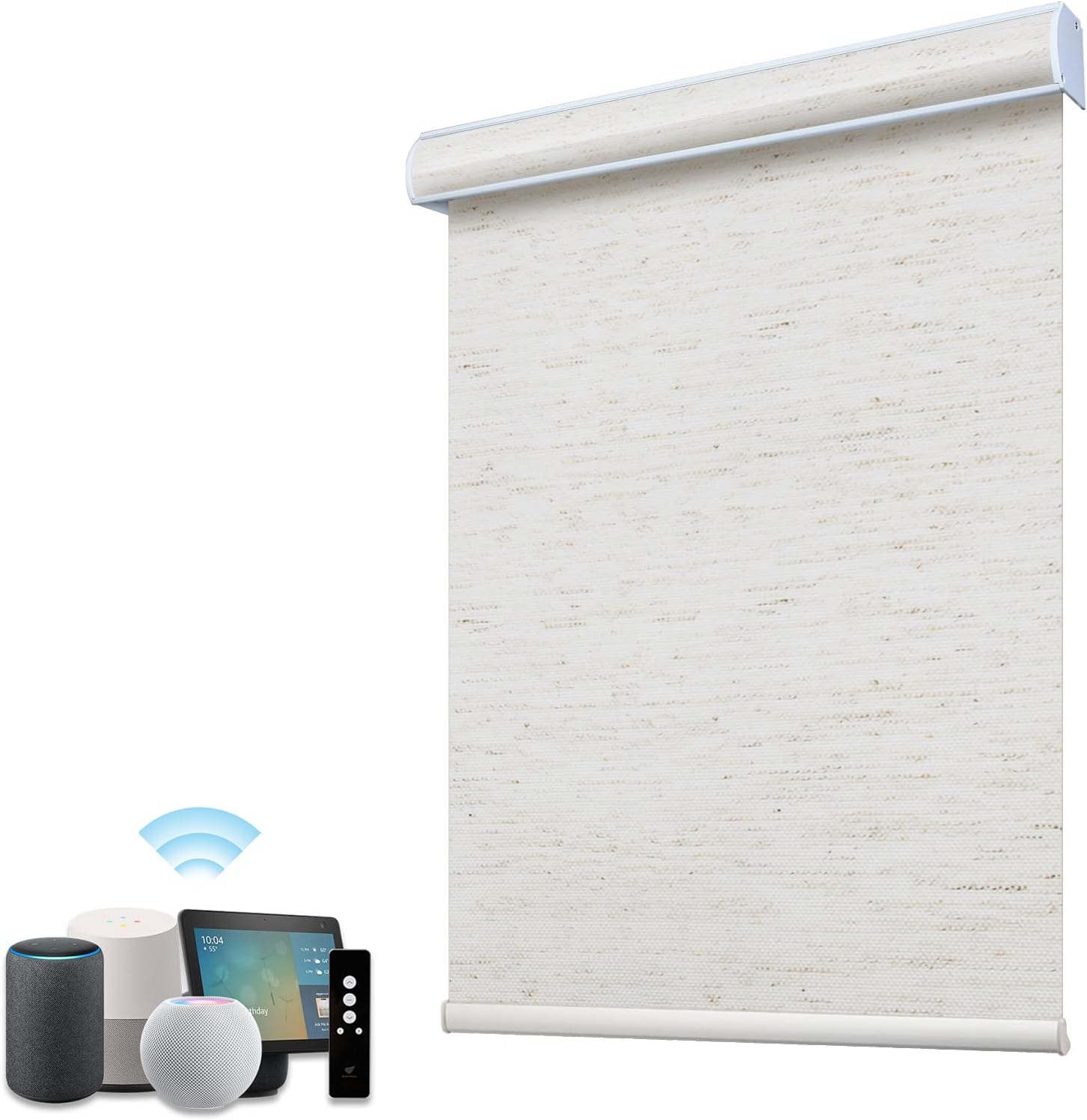 SmartWings Motorized Roller Shades Work with Homekit, Alexa Google, 100% Blackout Smart Blinds for Windows, Cordless Remote Control Window Shades, Linen White, Customized Size