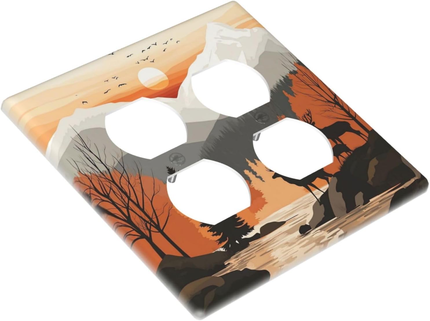 Sun Forest Deer Snow Mountain River Outlet Covers 2 Gang Double Duplex Decorative Light Switch Covers Electrical Wallplates Socket Faceplate For Bed Room Living Room Decor