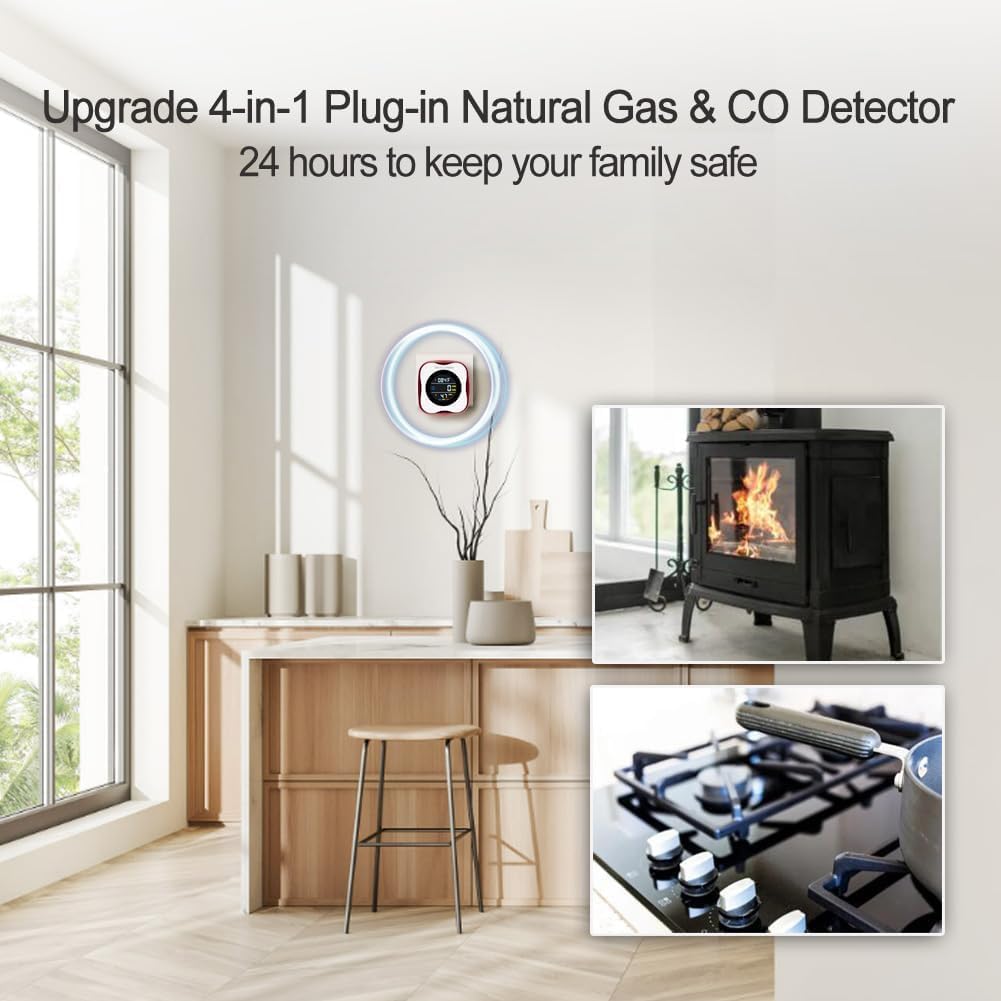 Combination Gas & Carbon Monoxide Detectors - Plug in CO Alarm & Natural Gas Detector with Temperature Humidity Display, CO Detector & Combustible Gas Detector for Home/Travel(3 Packs)