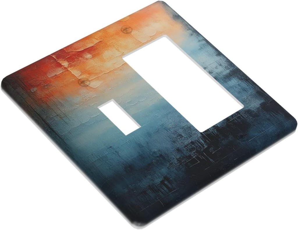 Blue Orange Abstract Modern Minimalist Oil Painting 2 Gang Combo 1 Toggle 1 Rcoker Light Switch Covers Decorative Switch Plates Electrical Switch Plates and Outlet Covers for Home 4.5 X 4.5 IN