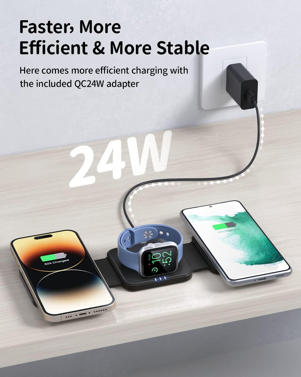 Wireless Charger Magnetic for iPhone - JoyGeek Wireless Charging Station Pad for iPhone 15 14 13 12 Pro Max Plus, for Apple Watch Ultra 9-2, AirPods