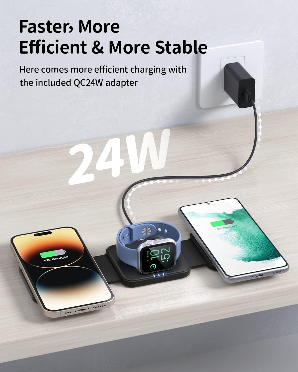 Wireless Charger Magnetic for iPhone - JoyGeek Wireless Charging Station Pad for iPhone 15 14 13 12 Pro Max Plus, for Apple Watch Ultra 9-2, AirPods
