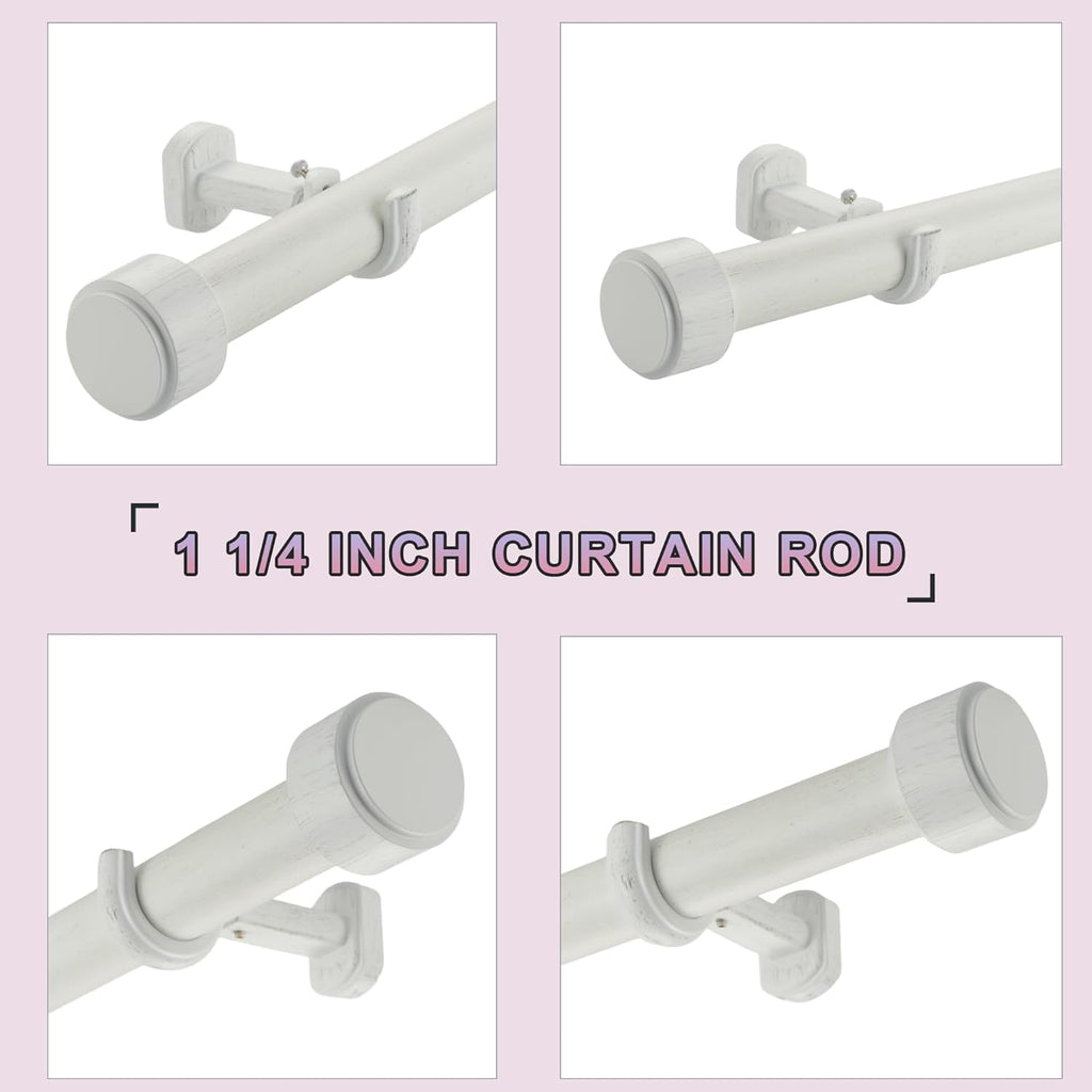 Heavy Duty Curtain Rods,1 1/4" Large Diameter Premium Nonadjustable Curtain Rod,84in/7ft Custom Window Treatment Rods with Durable Aluminum Brackets and End Caps,White Finish