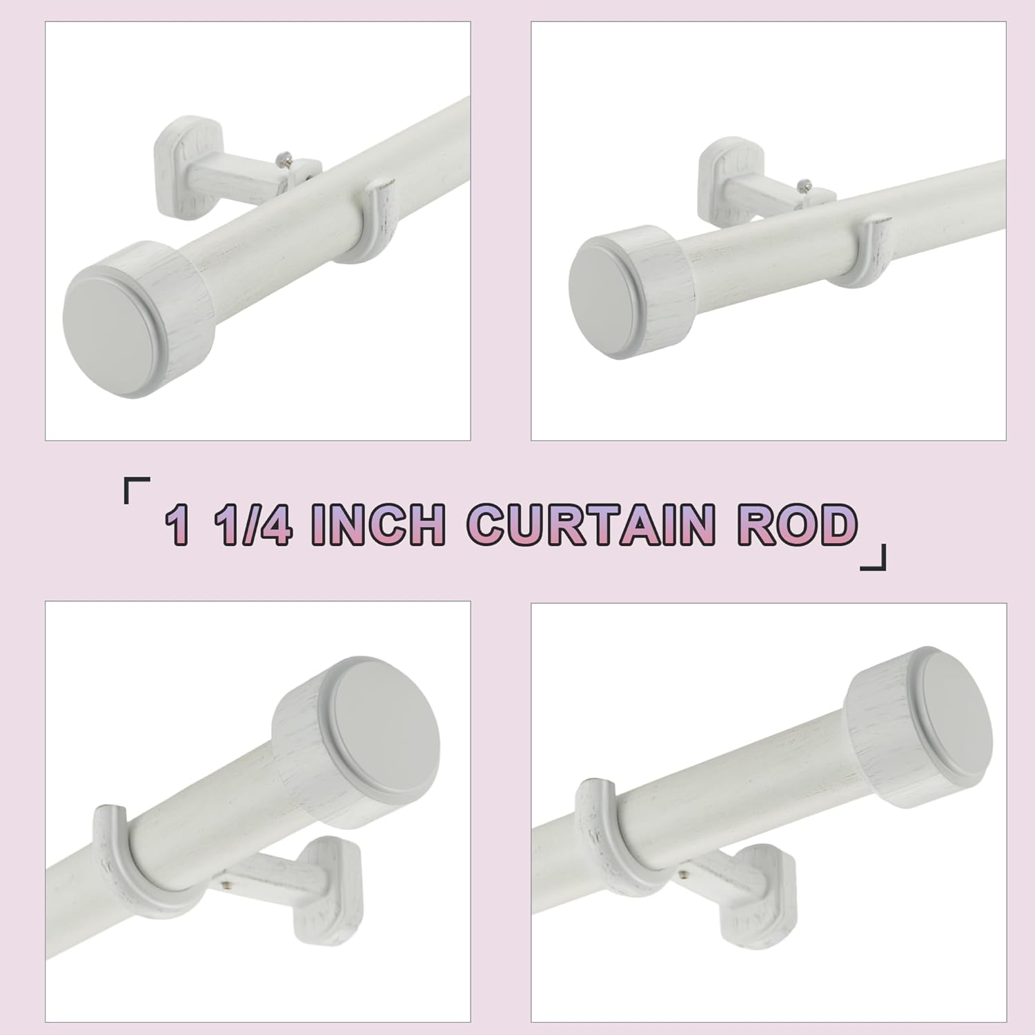 Heavy Duty Curtain Rods,1 1/4" Large Diameter Premium Nonadjustable Curtain Rod,42in/3.5ft Custom Window Treatment Rods with Durable Aluminum Brackets and End Caps,White Finish