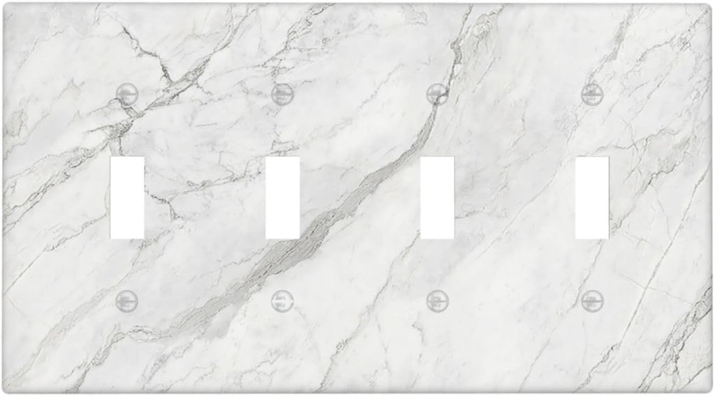 Light Switch Covers Marble Granite White And Grey Quad Toggle 4 Gang Wall Plate Electrical Faceplate Decorative Switch Plates for Home Bedroom Decor