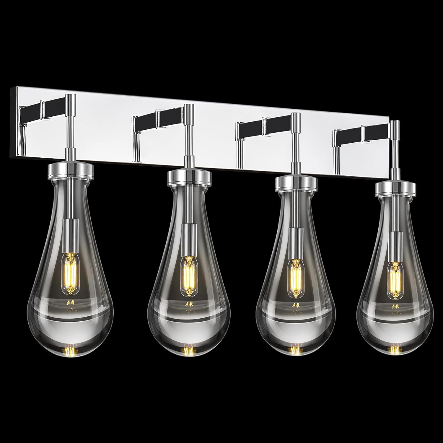 Raindrop Wall Sconces Chrome Crystal Sconces Wall Decor Modern Lighting Glass Bathroom Sconces Indoor Vanity Light Wall Lamp for Bedroom Living Room Stair(4-Light)