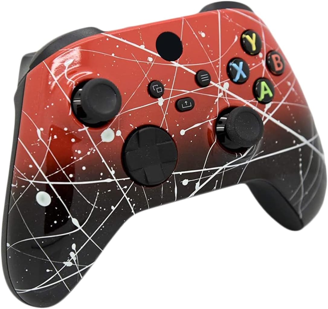 Hand Airbrushed Fade Custom Controller Compatible with Xbox Series X/S & Xbox One (Series X/S Red & Black W/Silver Splatter)