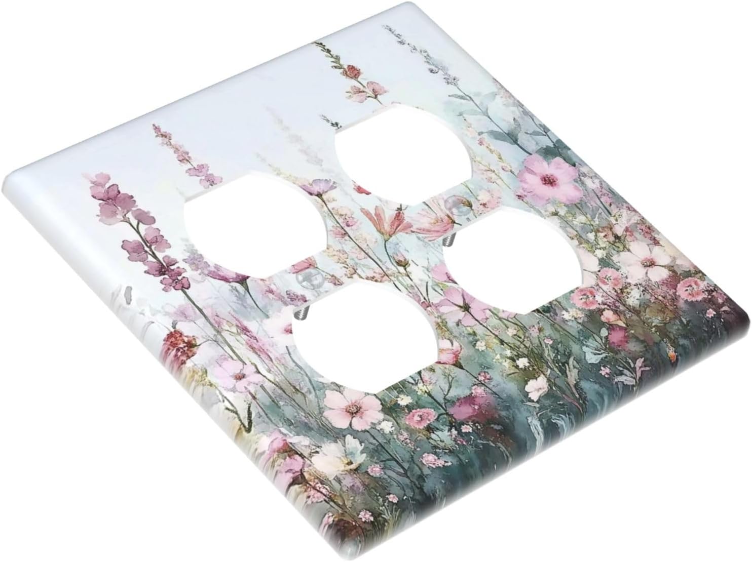 Pink Floral Watercolor Botanical Wildflowers Outlet Covers 2 Gang Double Duplex Decorative Light Switch Covers Electrical Wallplates Socket Faceplate For Bed Room Living Room Decor