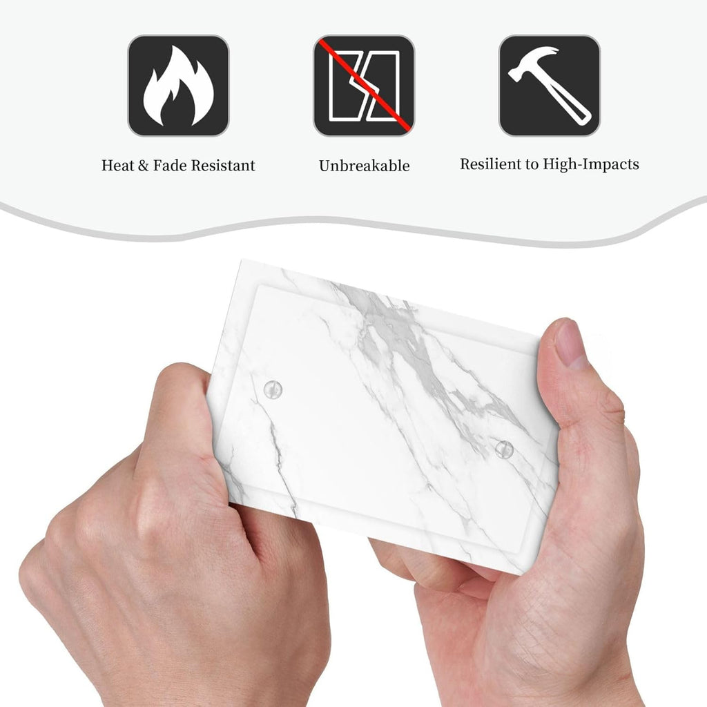Light Switch Cover Plate Modern White Gray Marble 1 Gang No Device Blank Electrical Wall Plates Faceplate Decorative Switch Plate for living Room Bathroom Decor