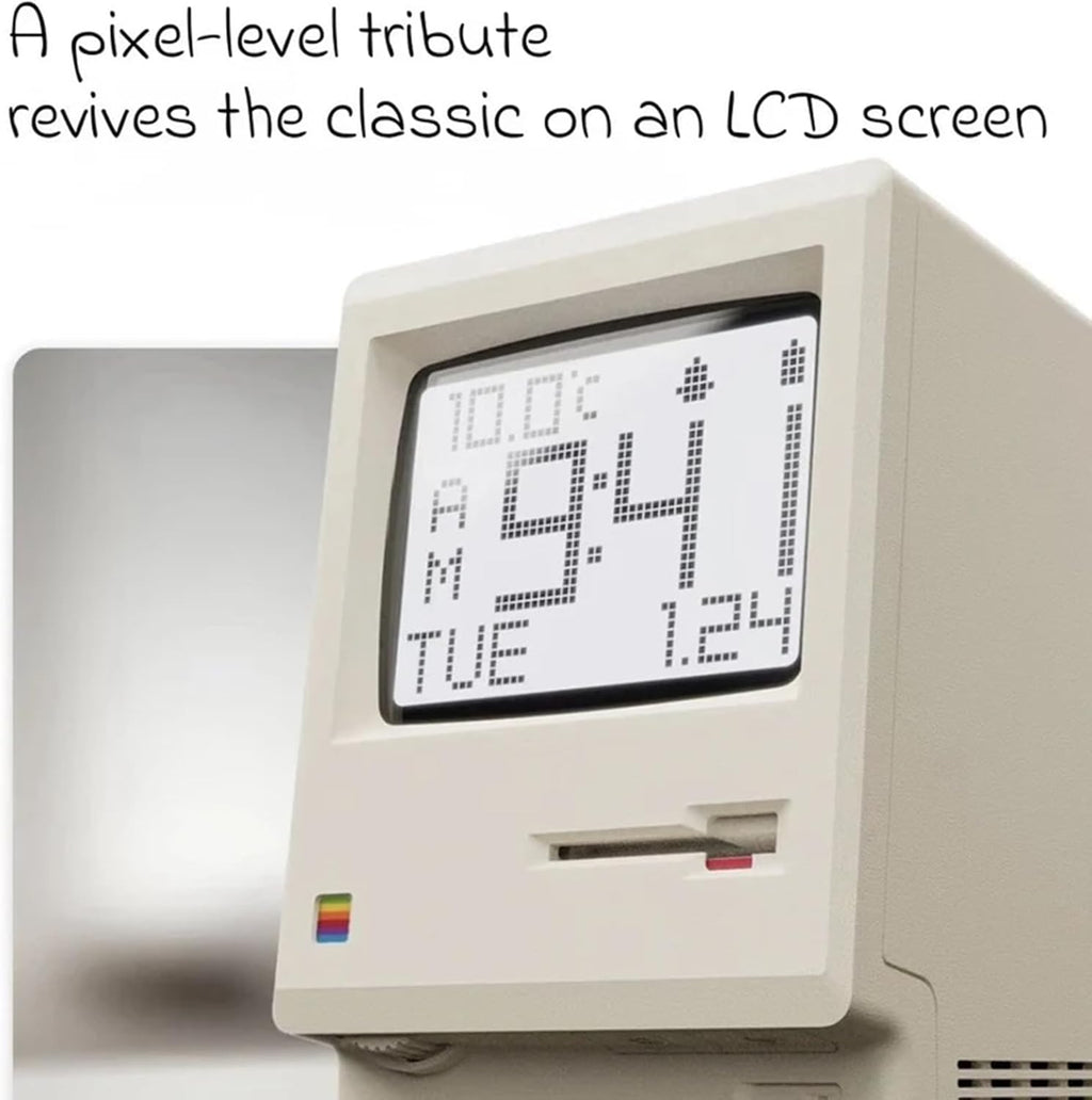 Maclock WB-8 Retro Pixel Alarm Clock, 1984 80s Computer Style Electronic Digital Clock with Large LCD Display, USB Desk Clock for Bedroom, Multiple Alarms, Calendar, Temperature, Adjustable Brightness