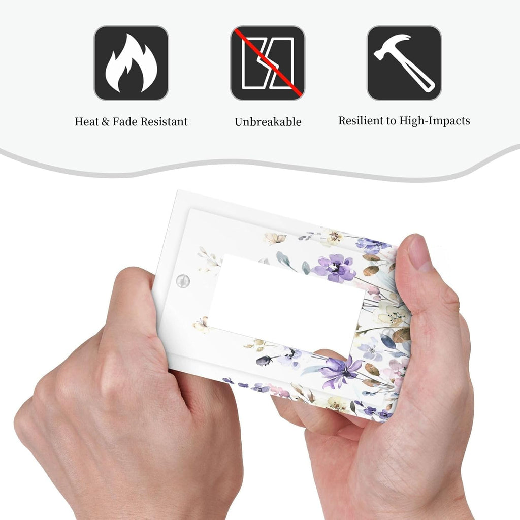 Decorative Outlet Covers Purple Floral Lilac Watercolor Flower Leaves Butterfly Wildflower 1 Gang Single Rocker Light Switch Cover Plate Wall Plates GFCI Faceplate for Bedroom Home Decor
