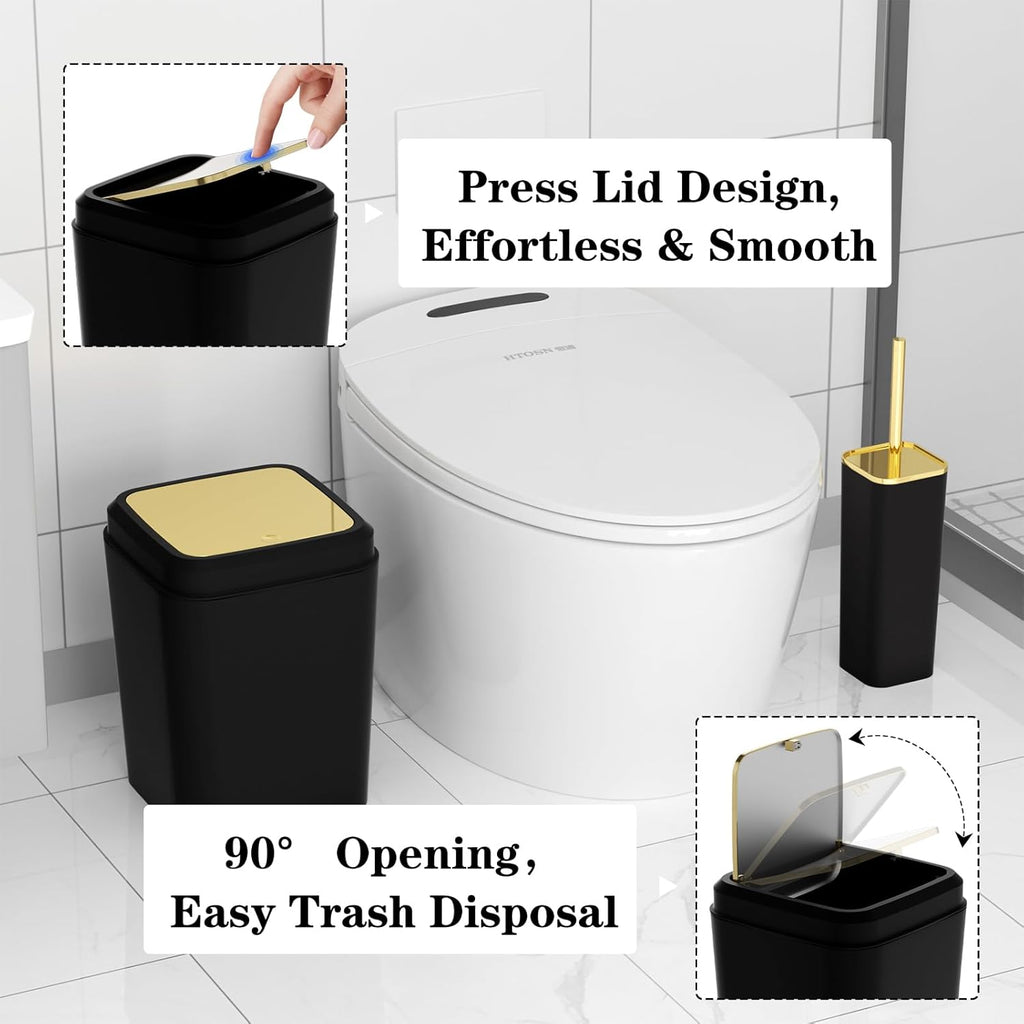 Bathroom Accessories Set - 25PC Bathroom Set with Shower Curtain and Rugs, Black Bathroom Set, Bathroom Accessory Set with Press-on Lid Trash Can, Soap Dispenser and Qtip Holders