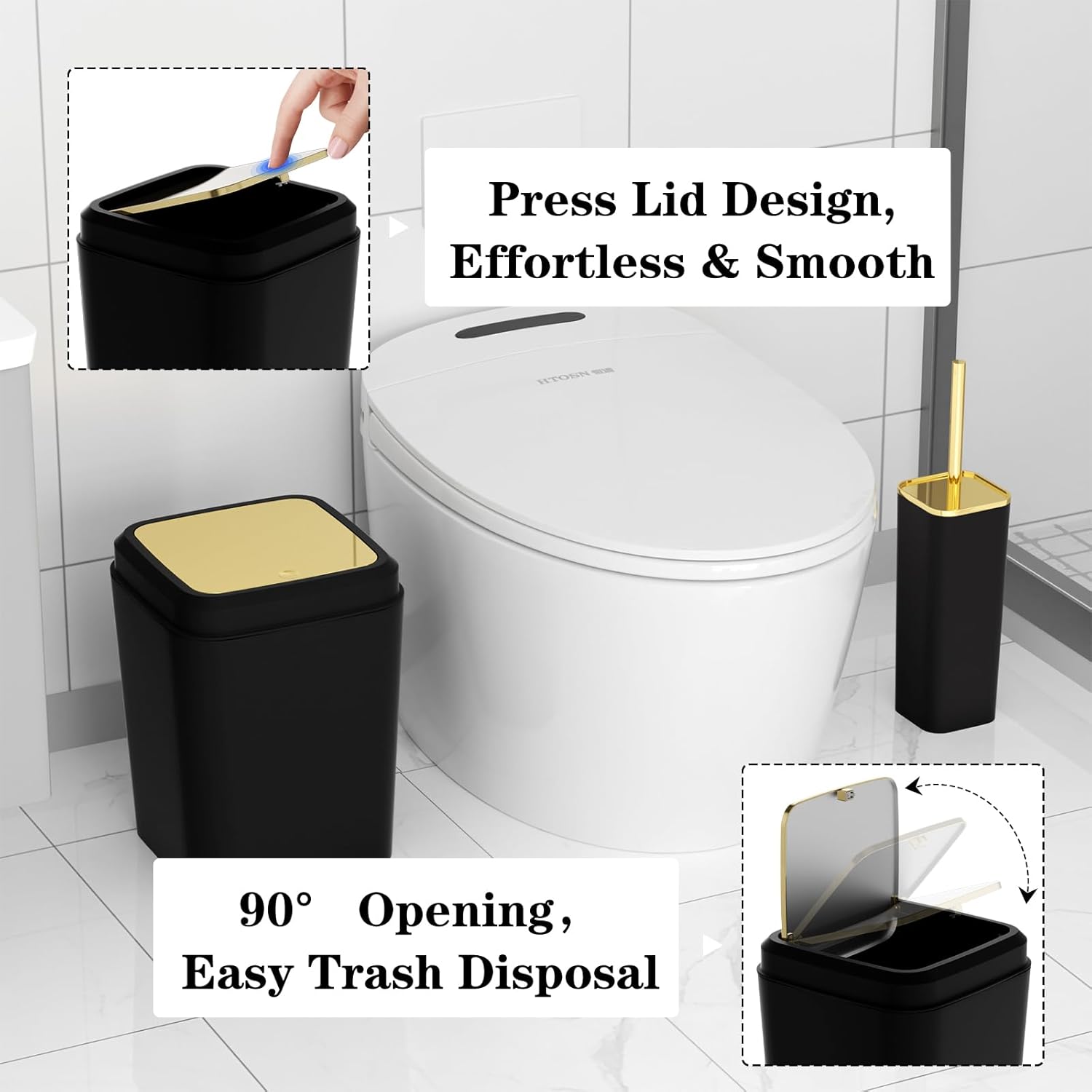 Bathroom Accessories Set - 25PC Bathroom Set with Shower Curtain and Rugs, Black Bathroom Set, Bathroom Accessory Set with Press-on Lid Trash Can, Soap Dispenser and Qtip Holders