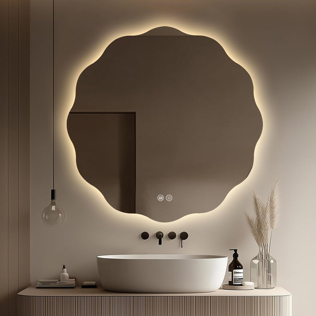 Round LED Bathroom Mirror with Lights 30", Stepless Dimmable Circle LED Mirror with 3 Colors, Anti-Fog, Memory, Frameless Smart Vanity Mirror