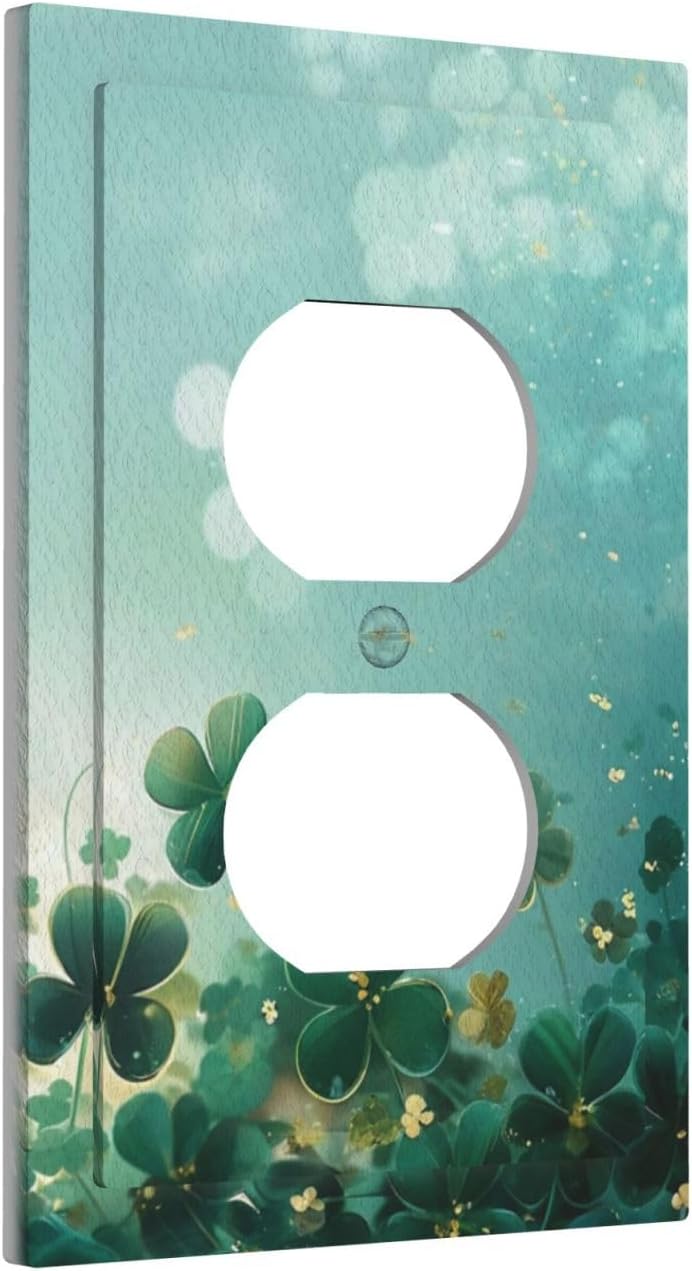 Decorative Outlet Covers Rustic Green Lucky Four leaf Clover 1 Gang Duplex Light Switch Cover Plate Unique Wall Plate Electrical Switch Plate Covers for Bedroom Home Decor