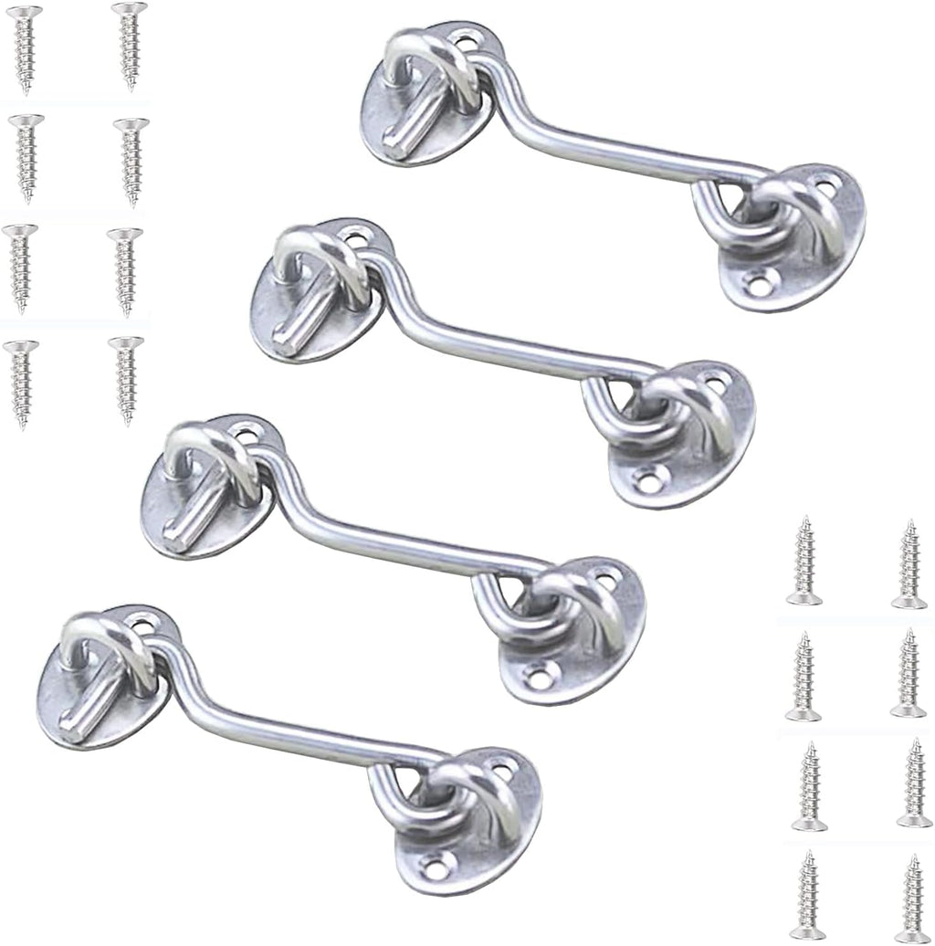 4 Pack Barn Door Latch Door Lock Hardware, Sliding Door Lock Eye Hook Latch with Screws, Rust-Resistant Metal Gate Latch, Privacy Hooks Latch for Inside Door
