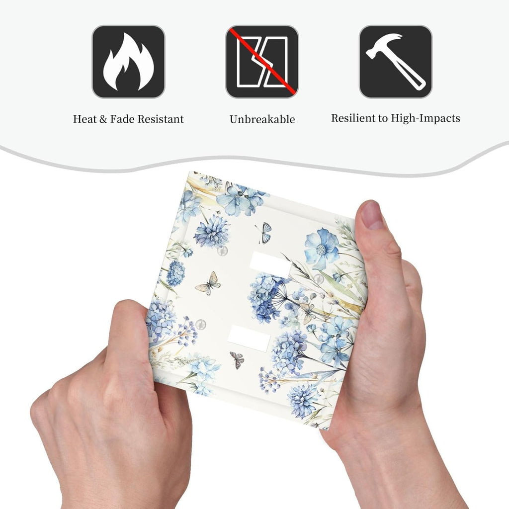 Decorative Switch Plates Blue Floral Hydrangea Plants 2 Gang Double Toggle Wall Plate Outlet Light Switch Cover Electrical Faceplate for Bedroom Home Decor