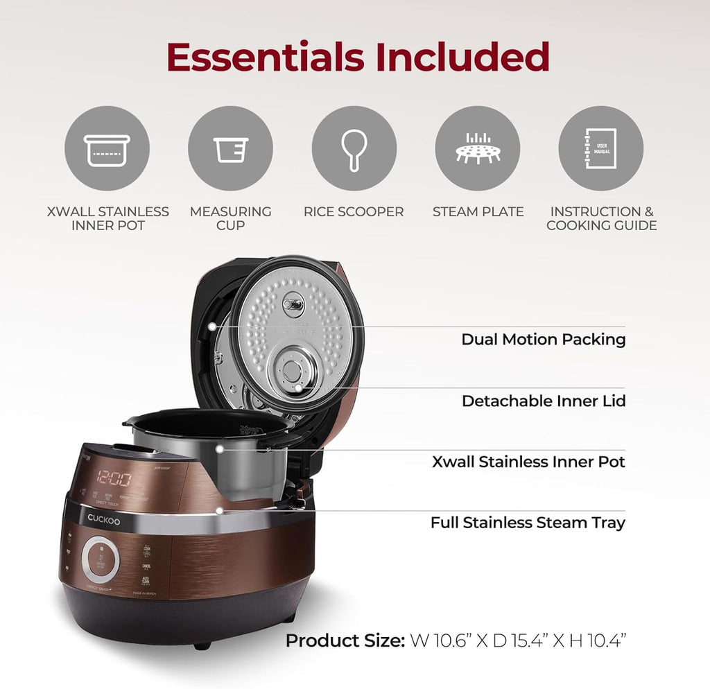 Cuckoo CRP-JHSR0609F Multifunctional and Programmable Electric Induction Heating Pressure Rice Cooker, 3-Language Voice Navigation, Intelligent Cooking Algorithm - 6 Cups, Made in Korea, Brown