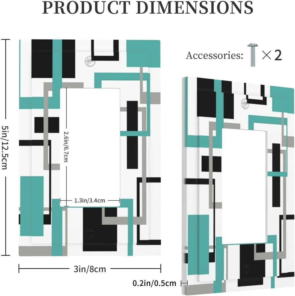 Geometric Turquoise Black Gray Modern Abstract Boho Decorative Outlet Covers 1 Gang Single Rocker Light Switch Cover Plate Wall Plates GFCI Faceplate for Office Nursery Decor