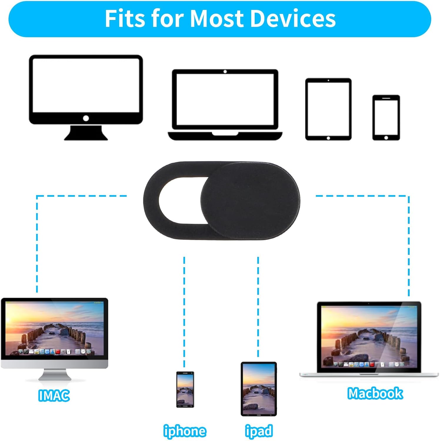 Amabro 8PCS Webcam Cover Slide, Thin Phone Camera Cover Laptop Computer Camera Cover Slide Blocker Slider Lens Cover Protector Protect Privacy Security Fits Desktop PC Tablet Pad(Black)
