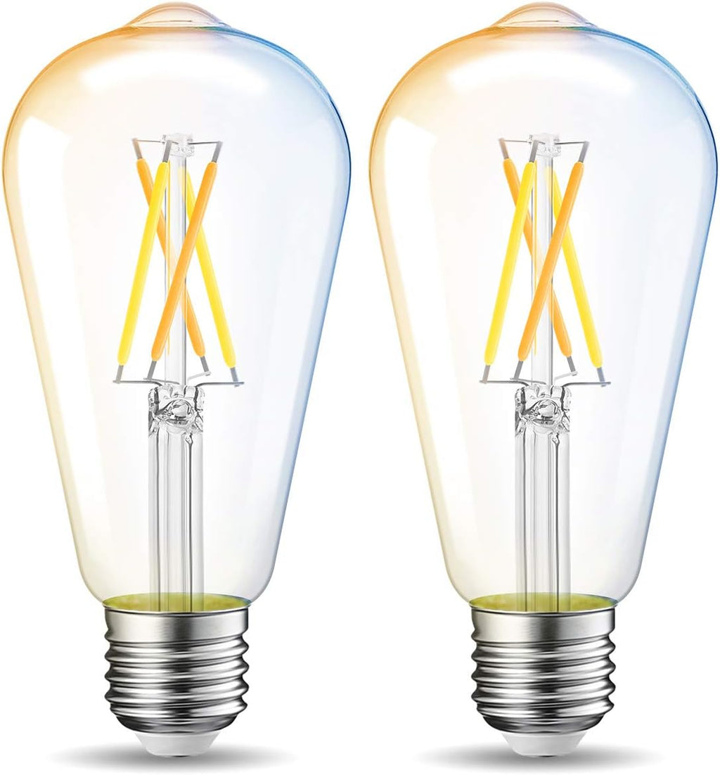 LVWIT WiFi Dimmable Vintage LED ST21 Edison Smart Bulb, 60 Watt Equivalent, E26 Base, 2700K - 6500K, Compatible with Alexa, Google Assistant, No Hub Required,2 Pack