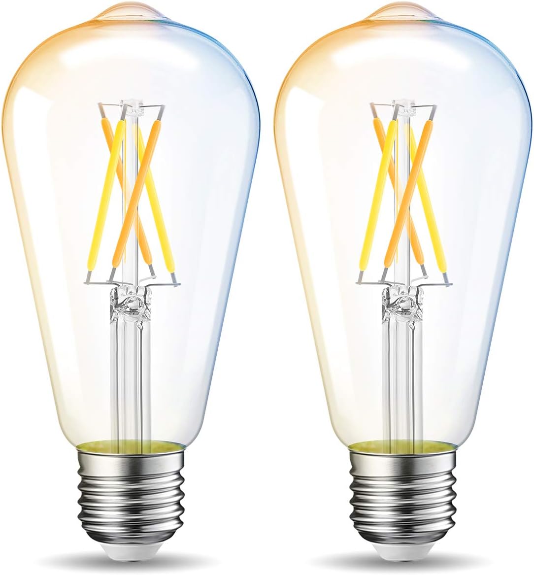 LVWIT WiFi Dimmable Vintage LED ST21 Edison Smart Bulb, 60 Watt Equivalent, E26 Base, 2700K - 6500K, Compatible with Alexa, Google Assistant, No Hub Required,2 Pack
