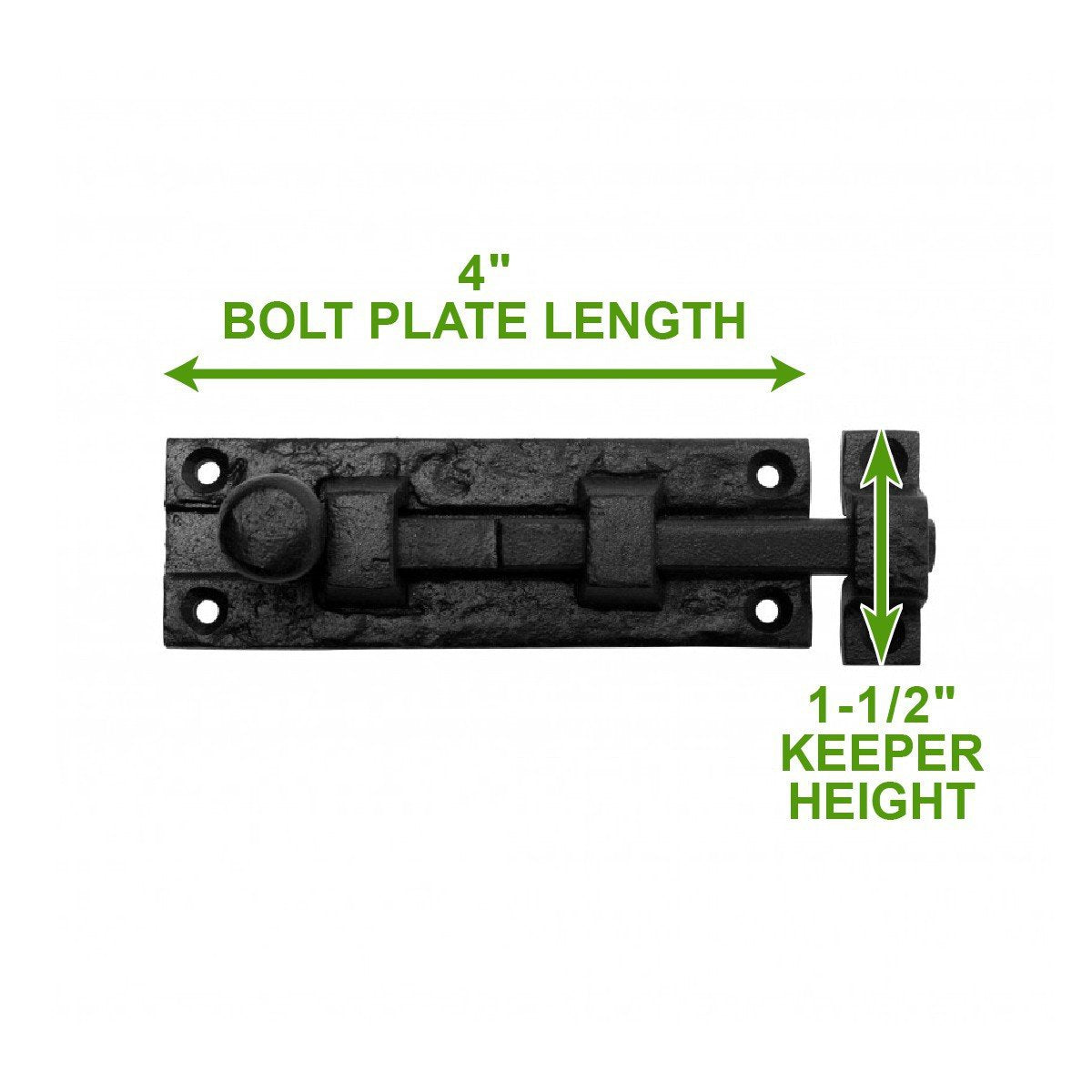 Renovators Supply Manufacturing Slide Bolt Latch 4 in. Black Wrought Iron Slide Bolt with Catch and Mounting Hardware Pack of 2