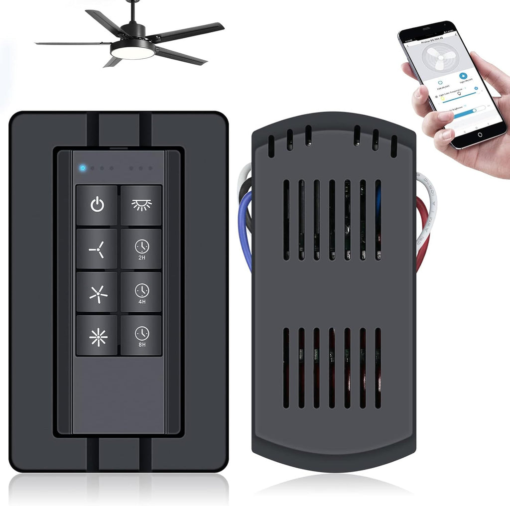 Universal Smart WiFi Ceiling Fan Remote Control Kit, Ceiling Fan Control and Dimmer Light Switch, Compatible with Alexa, Google Assistant and Smart Life App, 3 Speed, Timing, Remote Control