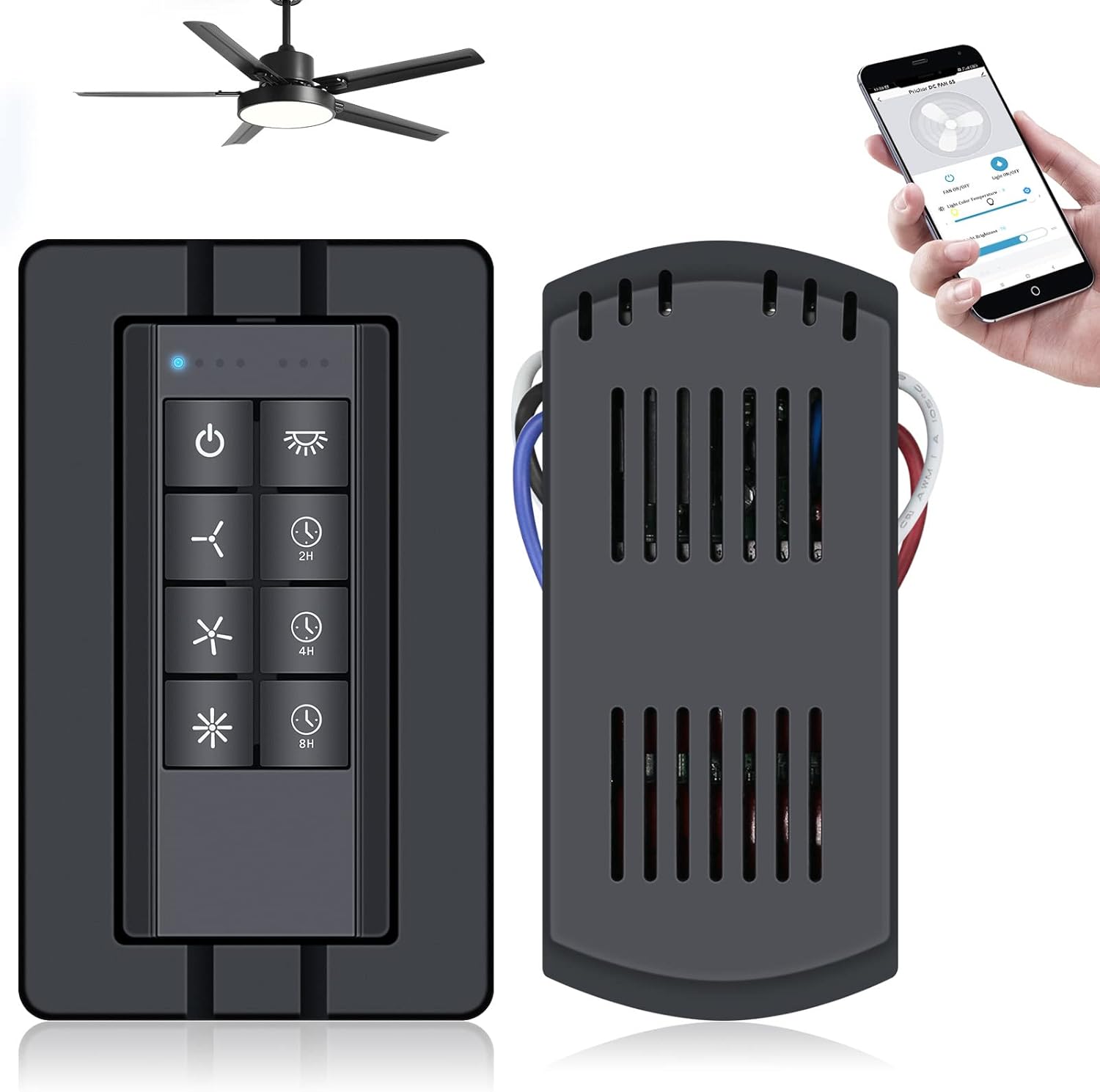 Universal Smart WiFi Ceiling Fan Remote Control Kit, Ceiling Fan Control and Dimmer Light Switch, Compatible with Alexa, Google Assistant and Smart Life App, 3 Speed, Timing, Remote Control