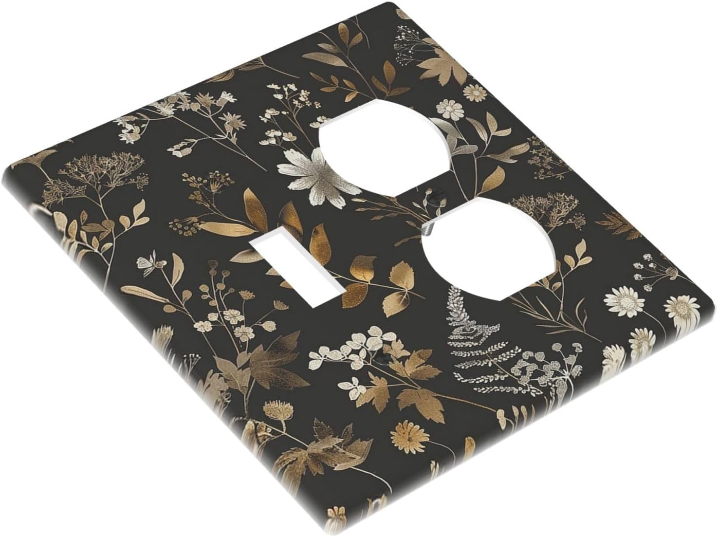Wallplates Black Gold Floral Dark Leaves Vintage Flowers 1 Toggle 1 Duplex Switch Plate Electrical GFCI Faceplate Decorative Light Switch Covers for Bed Room Home Decor