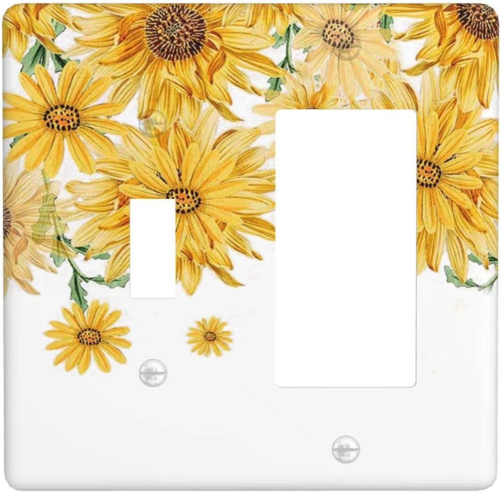 Sunflower Yellow Flowers Floral Outlet Covers 1 Toggle 1 Rocker Combination Decorative Wall Plate Electrical Switch Plates Light Switch Cover Plate for Bed Room Living Room Decor
