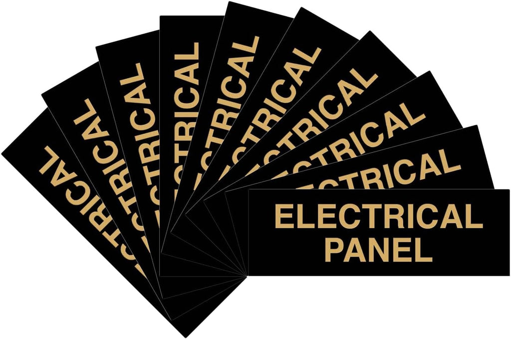 All Quality Basic Electrical Panel Sign - Fire Regulation Safety Compliance Sign - Black/Gold - Medium (10 Pack)