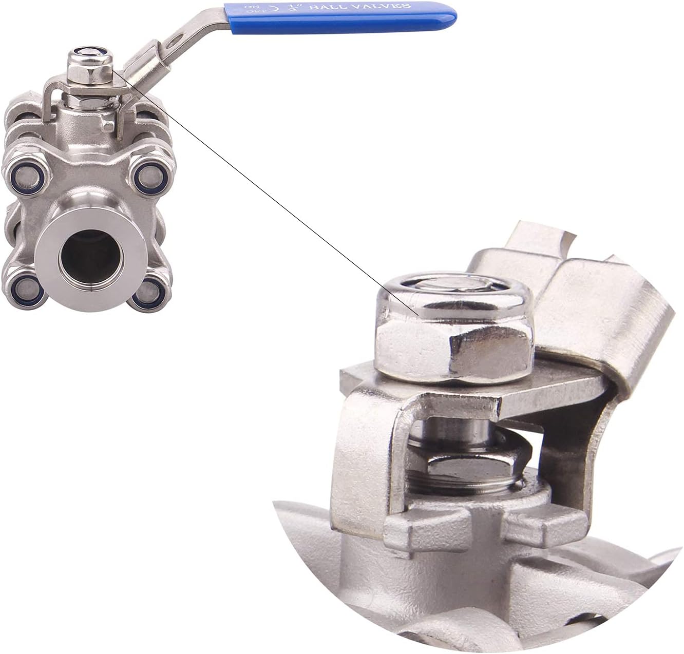 SHERICH Vacuum KF25 Ball Valve 304 Stainless Steel Clamp High Vacuum Fast Ball Valve Blue Handle With Locking Device (KF25)