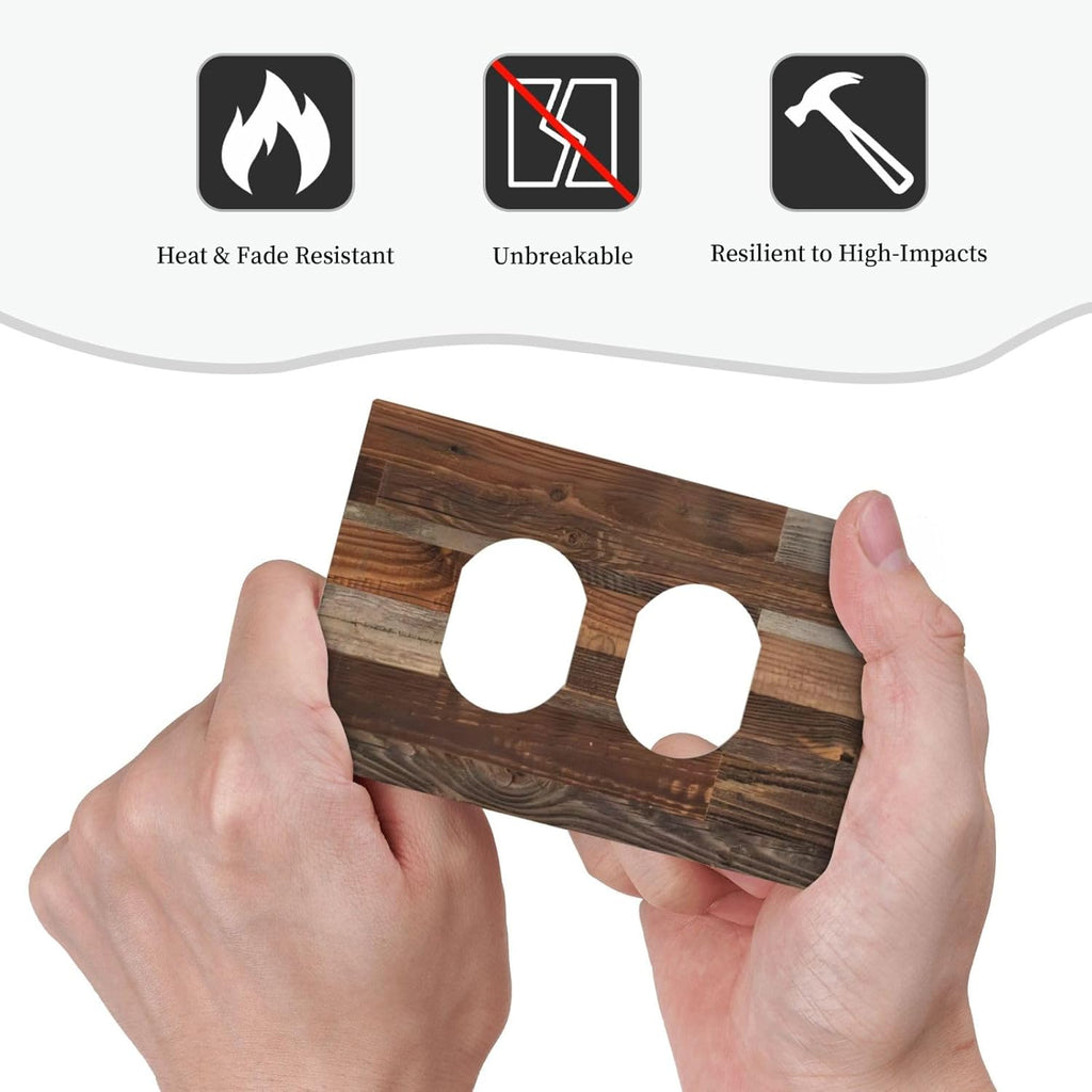 Vintage Brown Wooden Boards Print Wood Grain Outlet Covers 1 Gang Duplex Light Switch Cover Decorative Switch Plates Electrical Receptacle Faceplate Wall Plate for Farmhouse Home Decor