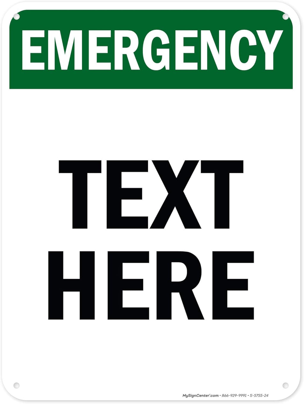 Custom Emergency Sign, OSHA Sign, 18x24 Inches, 55 mil thick HDPE (high density polyethylene), Made in USA by My Sign Center