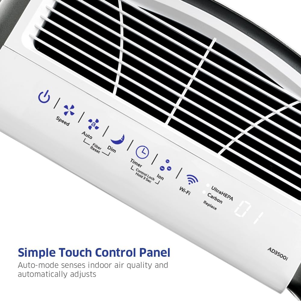 AIRDOCTOR 3500i SMART Air Purifier for Living Rooms & Bedrooms. 3 Stage Filtration with Pre-Filter, UltraHEPA, Carbon/VOC. Captures Particles 100x Smaller Than HEPA Standard