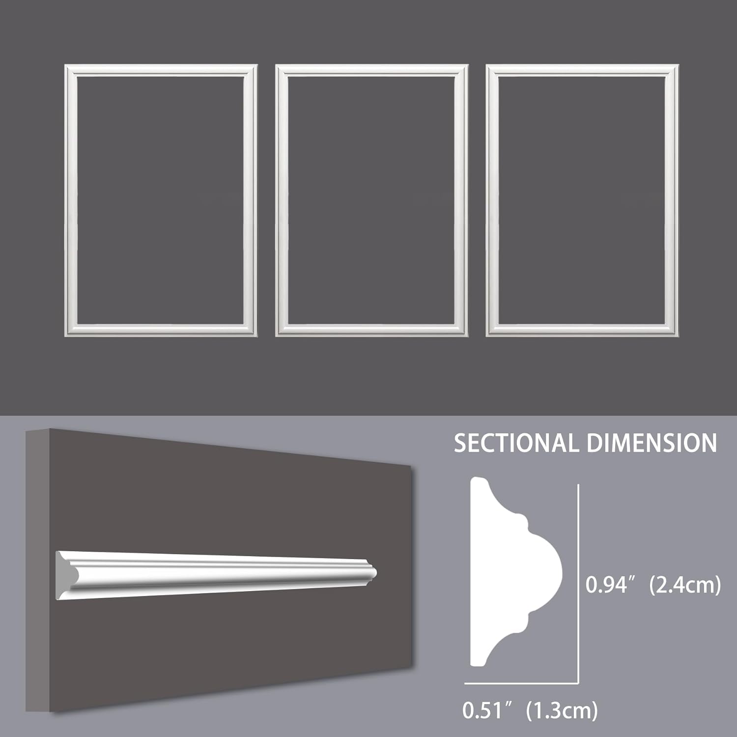 3-Frame 16" x 24" Premade Accent Wall Molding Kit, Ready-to-Assemble Wainscoting Panels, Pre-Cut Chair Rail Moulding Trim Picture Frame for Home Décor