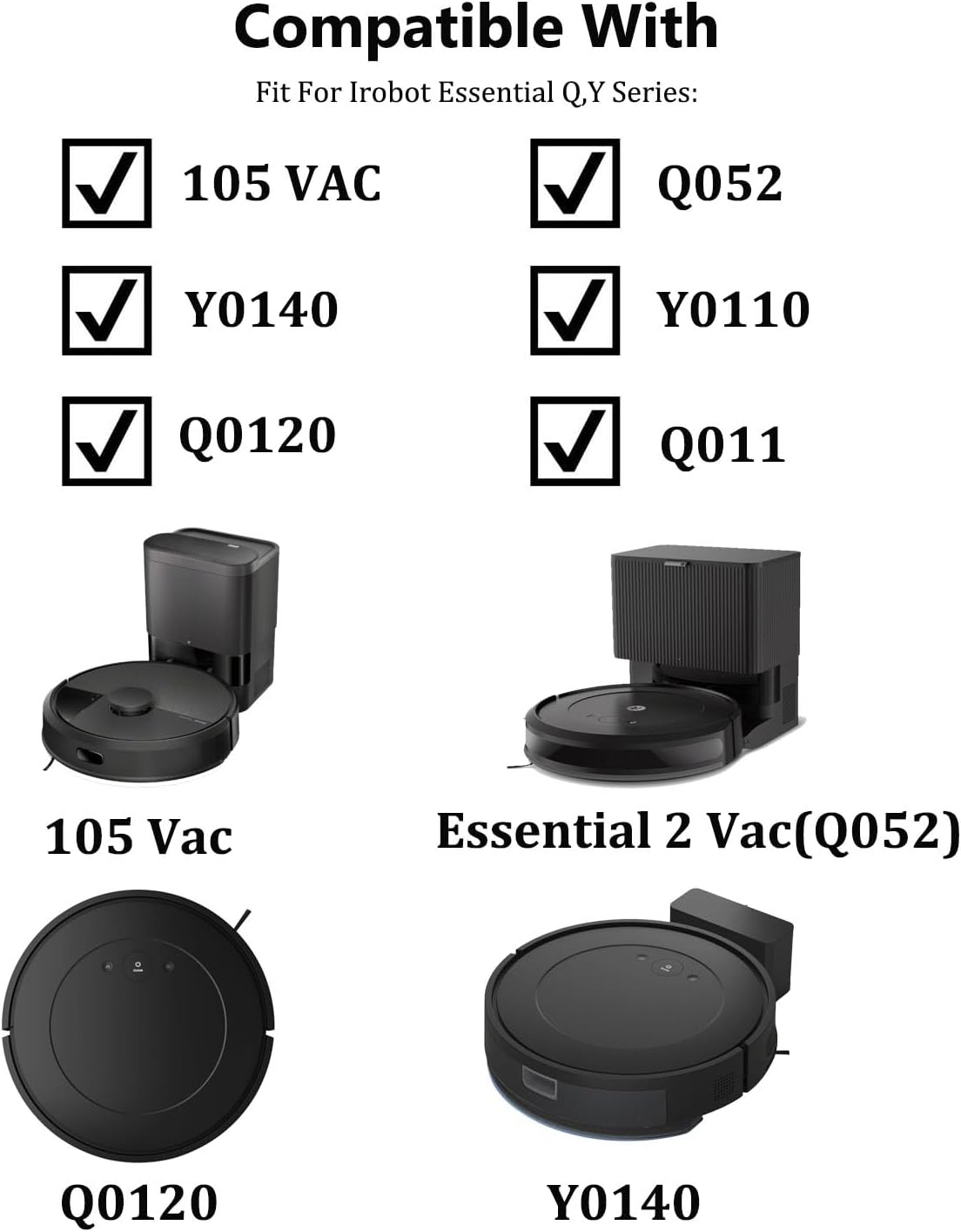 14 Pack Accessories Kit for iRobot Roomba Essential Series Q052-Vac2 105 Q0120 Y0140 Y0110 Q011 Robot Vacuum Cleaner,2 Roller Brush＆8 Side Brushes＆4 Hepa Filters (14 Packs)