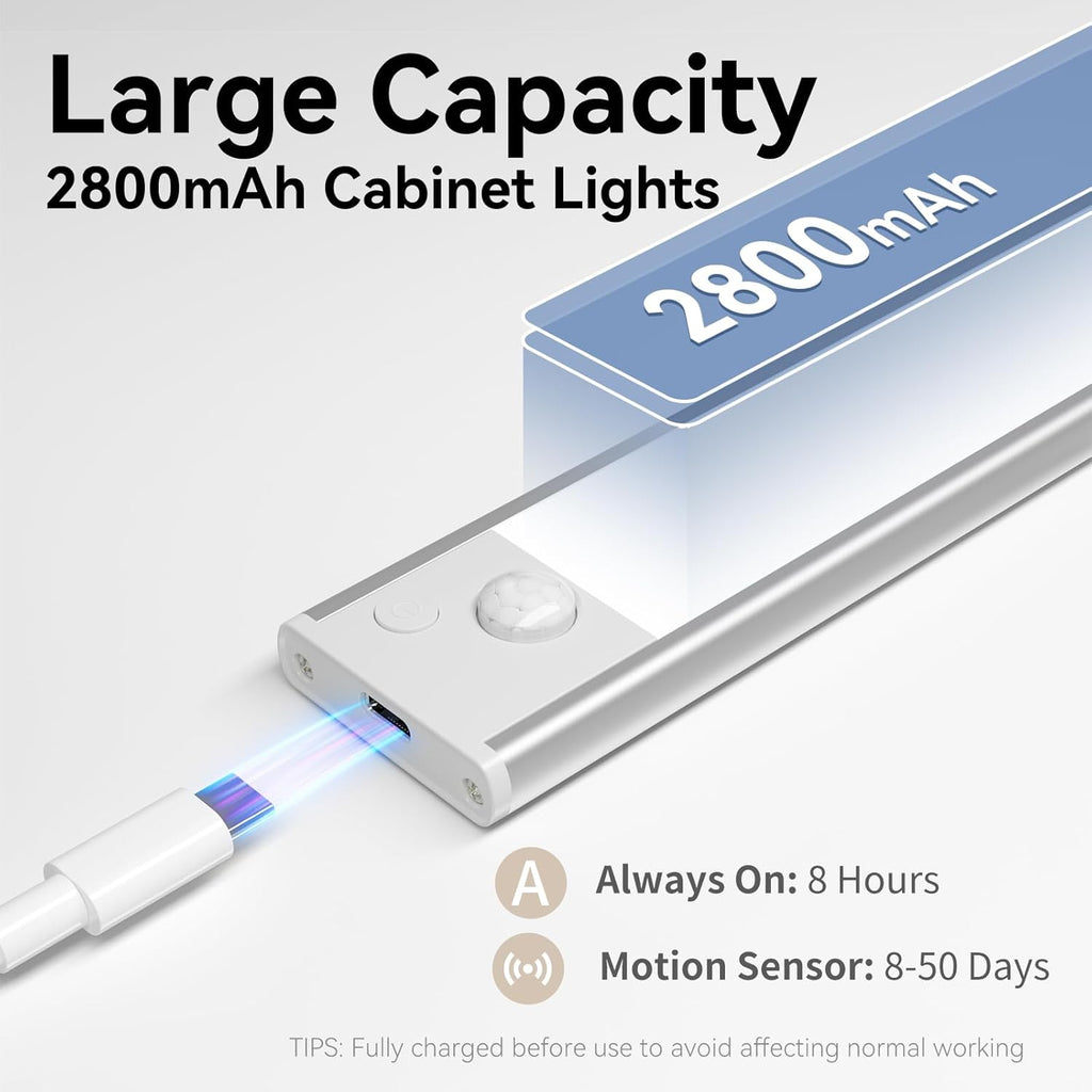 13.7inch Under Cabinet Lighting, LED Magnetic Motion Activated Under Cabinet Lights, Rechargeable Closet Lights 2800mAh Battery Operated, Wireless Dimmable Under Counter Lights for Kitchen 2 Pack