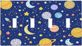 Stars Starry Night Sun Moon Planet Constellations Light Switch Covers Quad Toggle 4 Gang Wall Plate Decorative Switch Plates Electrical Faceplate for Bedroom Bathroom Decor
